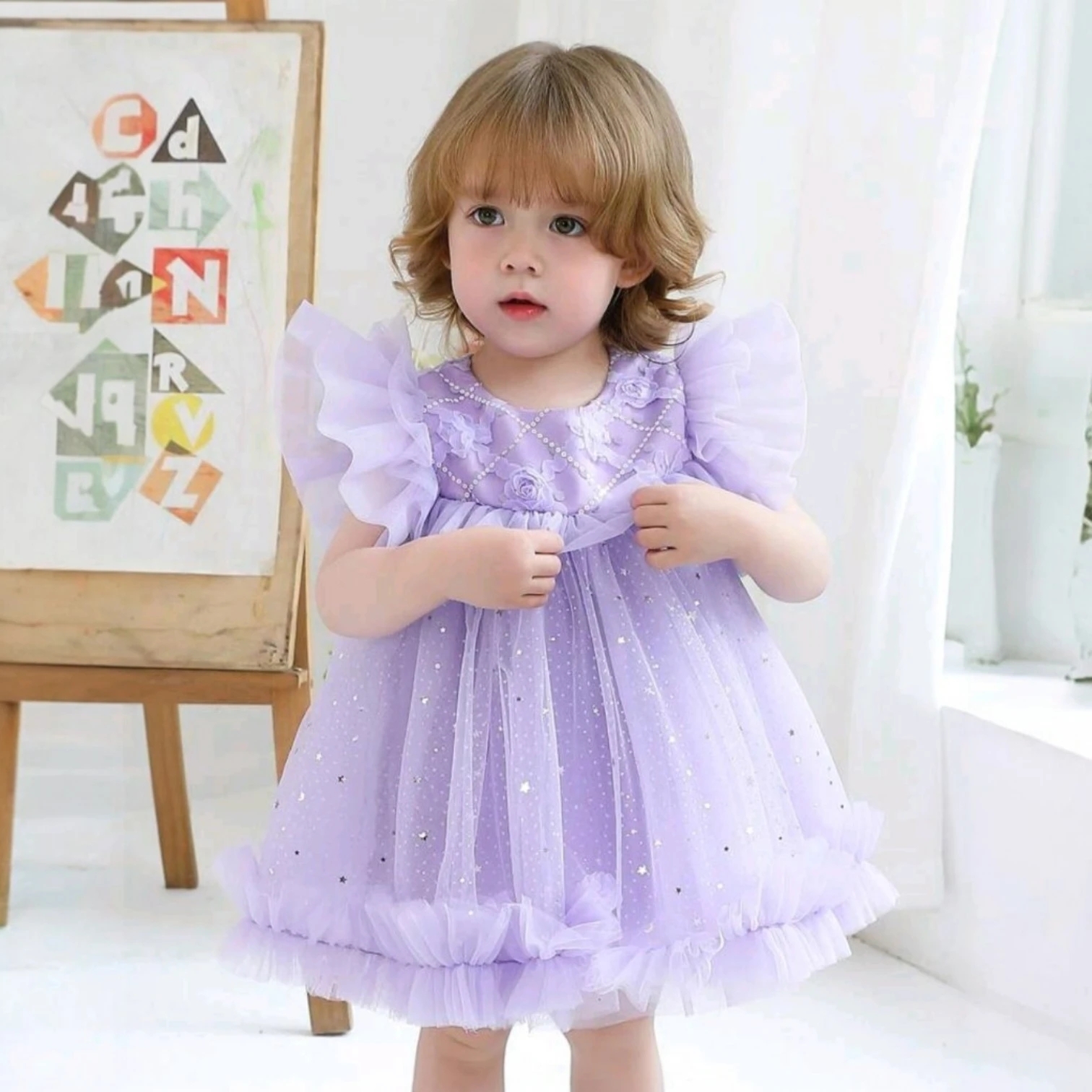 Adorable Lavender Tulle Dress For Toddlers